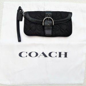 Coach Quilted Black Nylon Leather Trim Wristlet